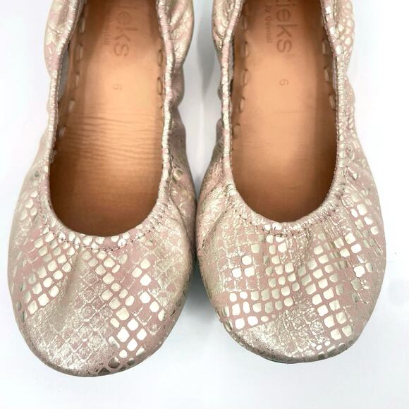 Tieks Romantic Blush Leather Ballet Flats Rose Gold Snakeskin Shiny Metallic 6 - Picture 2 of 16